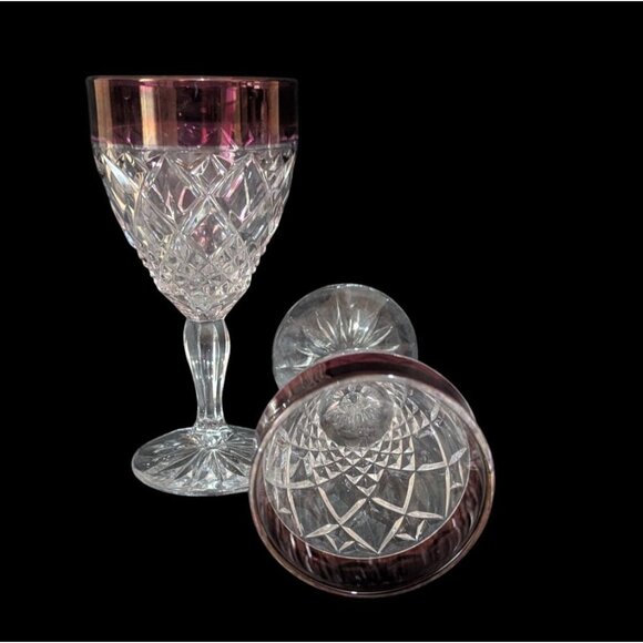 Christopher Stuart Water Goblet Regency Ruby set of 2" crystal diamond cut - Picture 3 of 6